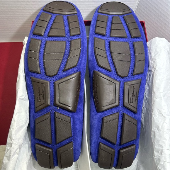 SALVATORE FERRAGAMO DRIVER LOAFER GANCINI ORNAMENT BLUE SUEDE SZ 9.5 E - NEW! - Picture 12 of 16